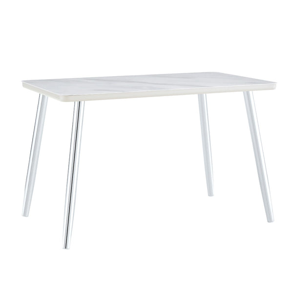 English Elm Modern Marble Look Glass Top Rectangular Dining Table Seats Six Silver Tapered Legs W1151S04623