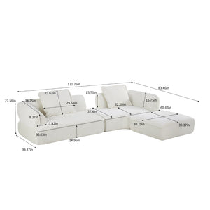 English Elm 122" L-shaped Sectional with Deep Chaise High Density Foam Low Profile Living Room Sofa Beige N767P371309W