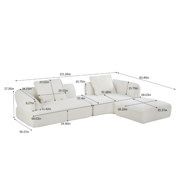 English Elm 122" L-shaped Sectional with Deep Chaise High Density Foam Low Profile Living Room Sofa Beige N767P371309W