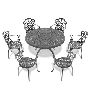 English Elm 7-piece Cast Aluminum Outdoor Dining Set Ornate Floral Carved Patio Furniture W1710S00623