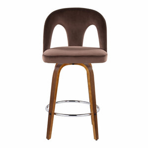 English Elm Fixed-height Swivel Counterstools Walnut Legs Espresso Velvet Chrome Footrest Pair B202S01795