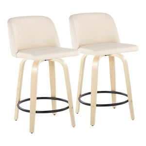 English Elm Toriano 24" Fixed Height Counter Stools - Set Of 2 With Cream Faux Leather & Swivel, Modern Design B202S00124-GIGA