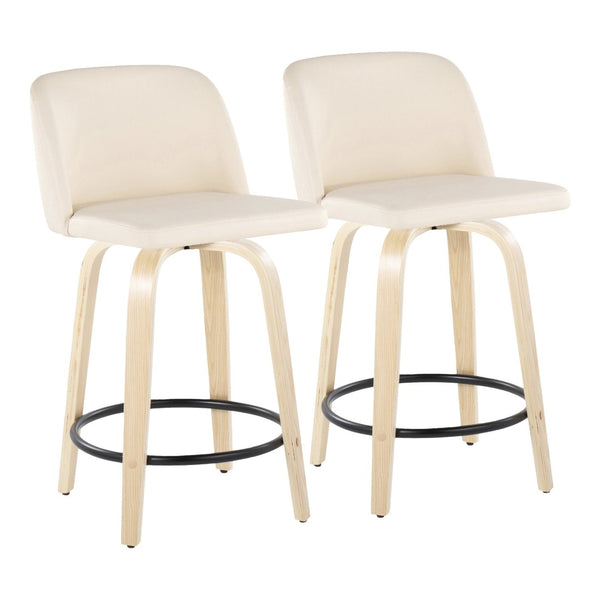 English Elm Toriano 24" Fixed Height Counter Stools - Set Of 2 With Cream Faux Leather & Swivel, Modern Design B202S00124-GIGA