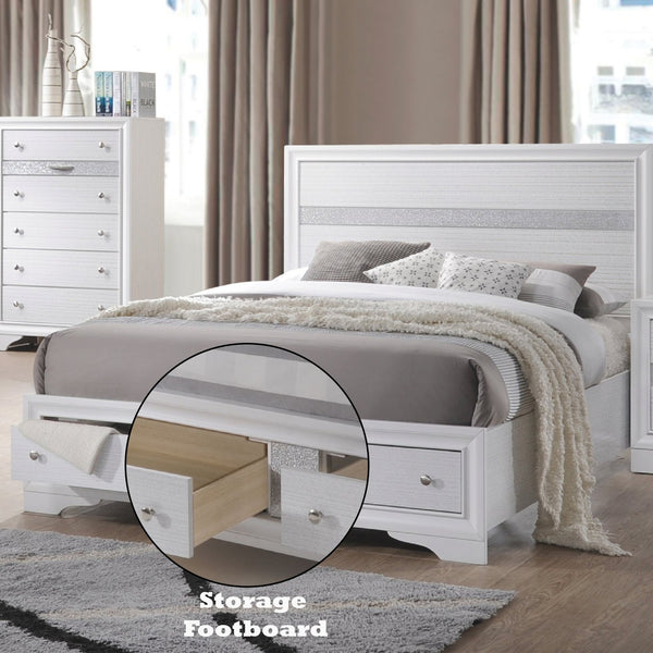 English Elm Naima Queen Storage Bed with Low-Profile Frame, 2 Drawers, Dovetail Construction & Sparkle Trim White 29 L x 21 W x 14 H B2726S00513