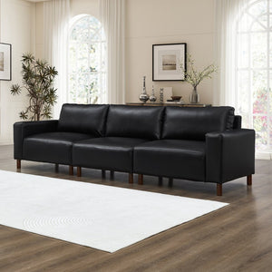 English Elm Luxury Mid-century Modern Faux Leather Sofa and Loveseat Set for Living Rooms Black W1097S00258