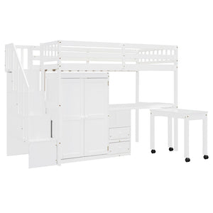 English Elm Queen Murphy Bed with Integrated Desk Cabinet Shelves Space Saving Studio Solution White N708S00013K
