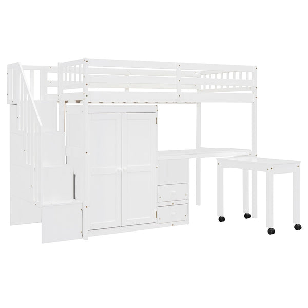 English Elm Queen Murphy Bed with Integrated Desk Cabinet Shelves Space Saving Studio Solution White N708S00013K