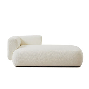 English Elm Upholstered Boucle Chaise Lounge with Foam Spring Interior and Wooden Legs W5515P437352