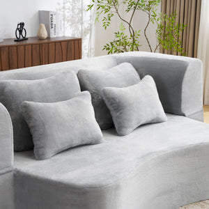 English Elm Queen Plush Floor Sofa Futon with 4 Pillows — Modern Foam Folding Couch Mattress for Living Room Guest Bedroom LIGHT GREY W3612P336072
