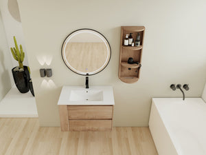 English Elm 30" Wall-Mounted Bathroom Vanity With Ceramic Sink, 2 Soft-Close Drawers & Space-Saving Rack W999S00343