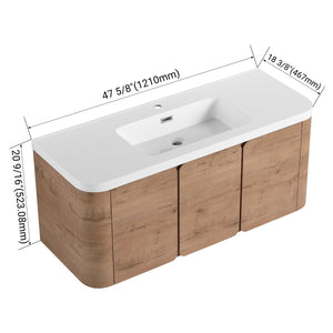 English Elm 48" Floating Bathroom Vanity Dual Ceramic Vessel Sinks Oak Finish Soft Close Doors W999S00507