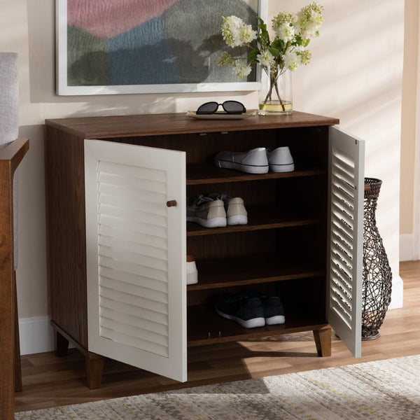 Baxton Studio Baxton Stylish White and Walnut 4-Shelf Shoe Storage Cabinet for Modern Entryway Organization FP-01LV-Walnut/White