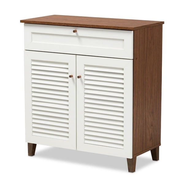 Baxton Studio Baxton Studio Coolidge Modern Shoe Storage Cabinet with Drawer, Chic Two-Tone Design for Any Space 4-Shelf FP-02LV-Walnut/White