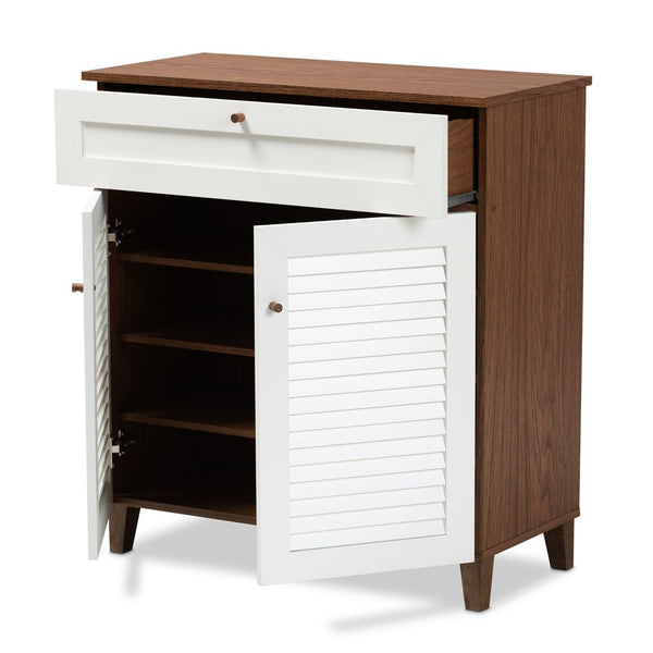Baxton Studio Baxton Studio Coolidge Modern Shoe Storage Cabinet with Drawer, Chic Two-Tone Design for Any Space 4-Shelf FP-02LV-Walnut/White