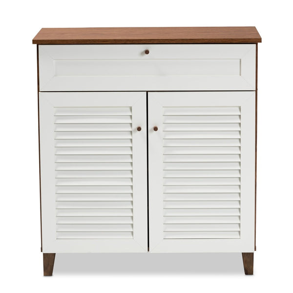 Baxton Studio Baxton Studio Coolidge Modern Shoe Storage Cabinet with Drawer, Chic Two-Tone Design for Any Space 4-Shelf FP-02LV-Walnut/White