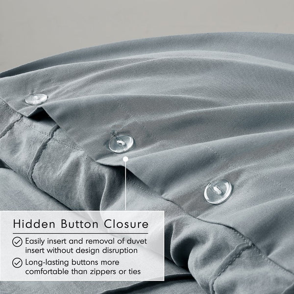 JLA Home Comfort Spaces - Soft Washed Pleated Duvet Cover Set delivers cloud-like comfort, OEKO-TEX safety, breathable microfiber, tailored grid pleat elegance Blue/Grey AM12-0444