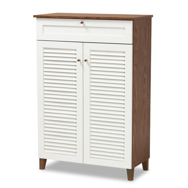 Baxton Studio Baxton Studio Coolidge Modern Shoe Storage Cabinet with Drawer, Chic Two-Tone Design for Any Space 5-Shelf FP-03LV-Walnut/White