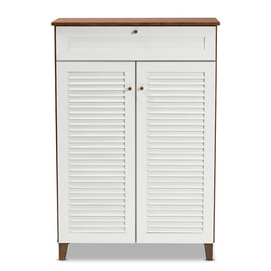 Baxton Studio Baxton Studio Coolidge Modern Shoe Storage Cabinet with Drawer, Chic Two-Tone Design for Any Space 5-Shelf FP-03LV-Walnut/White