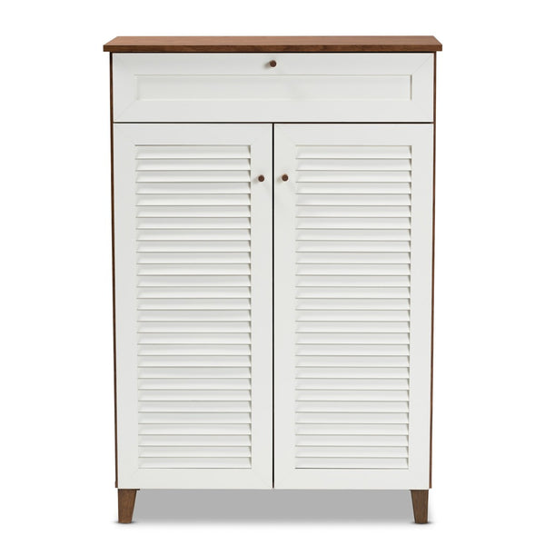 Baxton Studio Baxton Studio Coolidge Modern Shoe Storage Cabinet with Drawer, Chic Two-Tone Design for Any Space 5-Shelf FP-03LV-Walnut/White