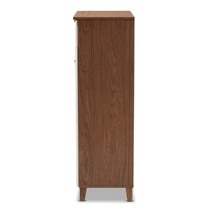 Baxton Studio Baxton Studio Coolidge Modern Shoe Storage Cabinet with Drawer, Chic Two-Tone Design for Any Space 5-Shelf FP-03LV-Walnut/White