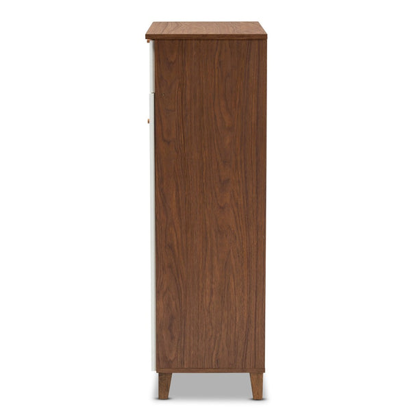 Baxton Studio Baxton Studio Coolidge Modern Shoe Storage Cabinet with Drawer, Chic Two-Tone Design for Any Space 5-Shelf FP-03LV-Walnut/White