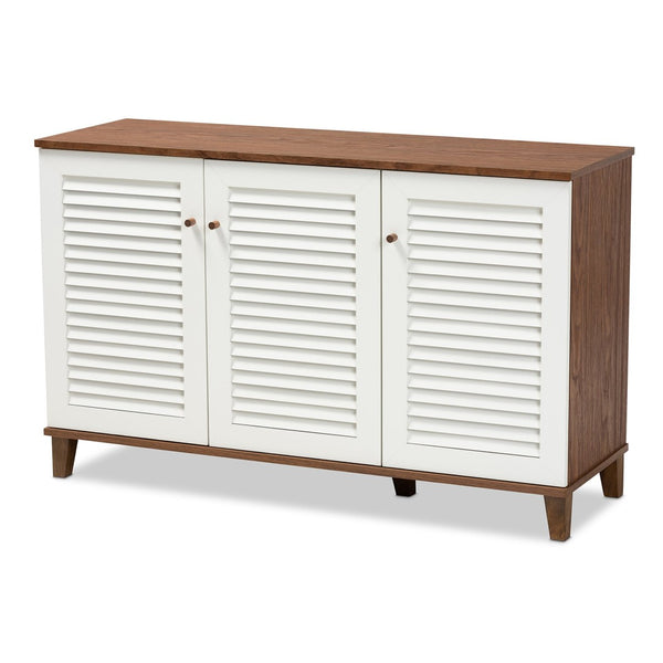 Baxton Studio Baxton Coolidge Modern 8-Shelf Wood Shoe Storage Cabinet in Walnut Finish for Chic Entryway Organization FP-04LV-Walnut/White