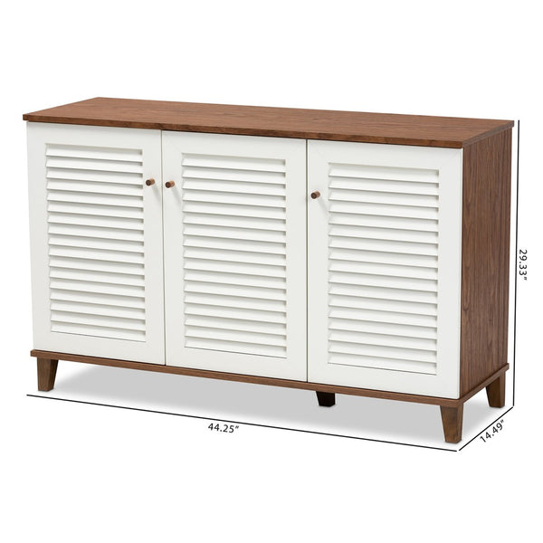 Baxton Studio Baxton Coolidge Modern 8-Shelf Wood Shoe Storage Cabinet in Walnut Finish for Chic Entryway Organization FP-04LV-Walnut/White
