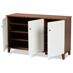 Baxton Studio Baxton Coolidge Modern 8-Shelf Wood Shoe Storage Cabinet in Walnut Finish for Chic Entryway Organization FP-04LV-Walnut/White