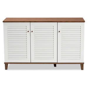 Baxton Studio Baxton Coolidge Modern 8-Shelf Wood Shoe Storage Cabinet in Walnut Finish for Chic Entryway Organization FP-04LV-Walnut/White