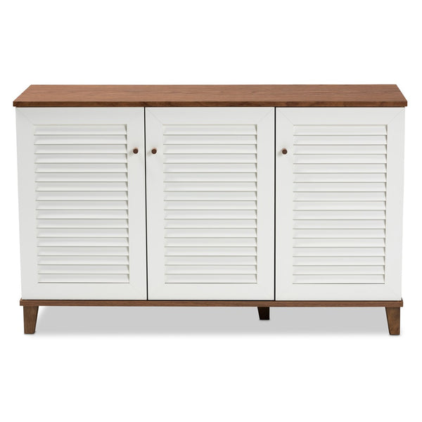 Baxton Studio Baxton Coolidge Modern 8-Shelf Wood Shoe Storage Cabinet in Walnut Finish for Chic Entryway Organization FP-04LV-Walnut/White