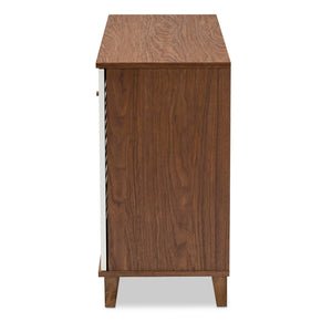 Baxton Studio Baxton Coolidge Modern 8-Shelf Wood Shoe Storage Cabinet in Walnut Finish for Chic Entryway Organization FP-04LV-Walnut/White