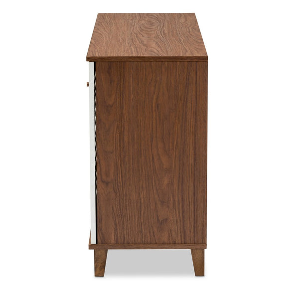 Baxton Studio Baxton Coolidge Modern 8-Shelf Wood Shoe Storage Cabinet in Walnut Finish for Chic Entryway Organization FP-04LV-Walnut/White