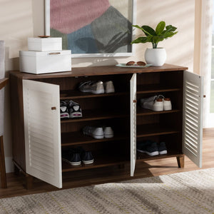 Baxton Studio Baxton Coolidge Modern 8-Shelf Wood Shoe Storage Cabinet in Walnut Finish for Chic Entryway Organization FP-04LV-Walnut/White