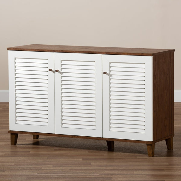 Baxton Studio Baxton Coolidge Modern 8-Shelf Wood Shoe Storage Cabinet in Walnut Finish for Chic Entryway Organization FP-04LV-Walnut/White