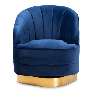 Baxton Studio Baxton Studio Glam Royal Blue Velvet Swivel Accent Chair with Gold Base for Chic Living Spaces TSF-6642-Royal Blue/Gold-CC