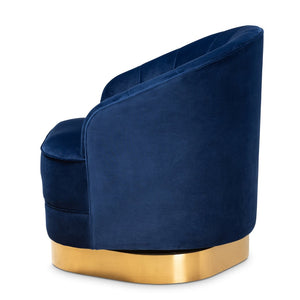 Baxton Studio Baxton Studio Glam Royal Blue Velvet Swivel Accent Chair with Gold Base for Chic Living Spaces TSF-6642-Royal Blue/Gold-CC