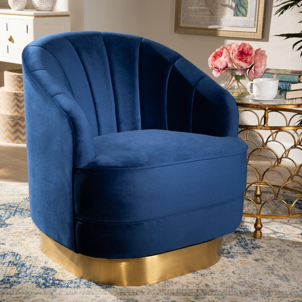 Baxton Studio Baxton Studio Glam Royal Blue Velvet Swivel Accent Chair with Gold Base for Chic Living Spaces TSF-6642-Royal Blue/Gold-CC