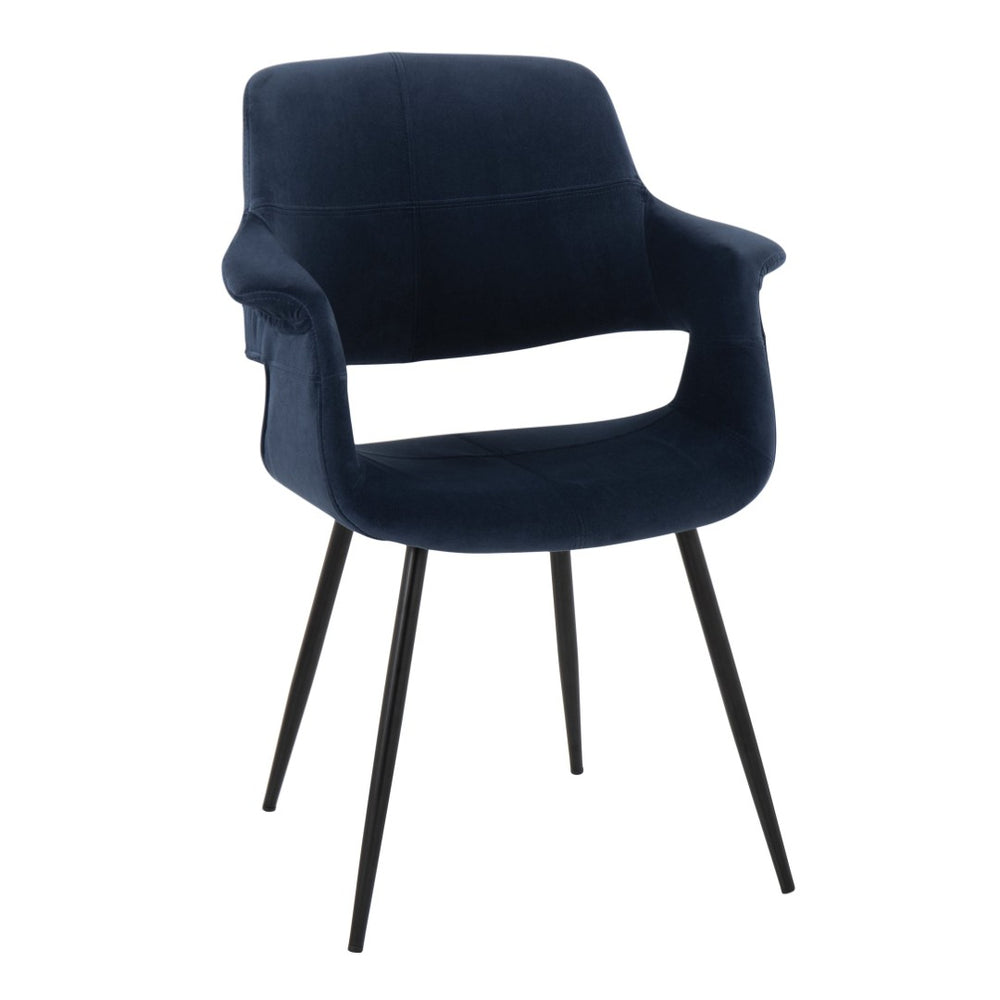 English Elm Chair Set of 2 Art Deco Blue Velvet Upholstered with Black Powder Coated Metal Frame B202P223672