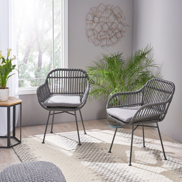 English Elm Rodney Polyethylene Rattan Accent Chair Set Woven Over Steel Frame for Modern Living 65036.00GRY