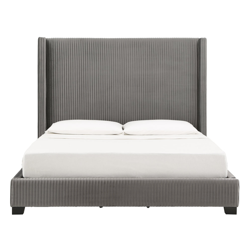 Homelegance Damara Pleated Velvet Upholstered Eastern King Bed Rubberwood Frame Modern Bedroom Grey 103BK-GV