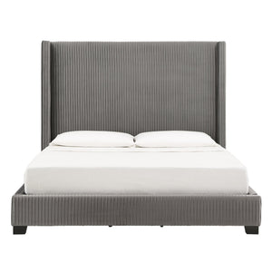 Homelegance Damara Pleated Velvet Upholstered Eastern King Bed Rubberwood Frame Modern Bedroom Grey 103BK-GV