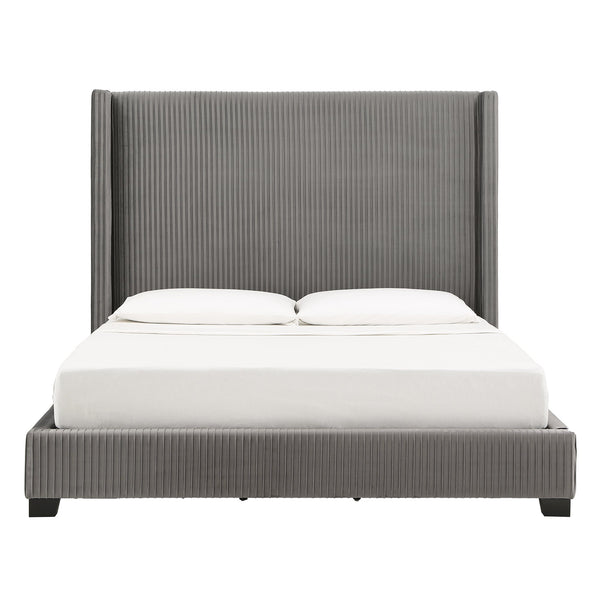 Homelegance Damara Pleated Velvet Upholstered Eastern King Bed Rubberwood Frame Modern Bedroom Grey 103BK-GV