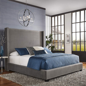 Damara Pleated Velvet Upholstered Eastern King Bed Rubberwood Frame Modern Bedroom