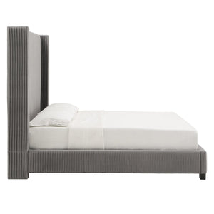 Damara Pleated Velvet Upholstered Eastern King Bed Rubberwood Frame Modern Bedroom