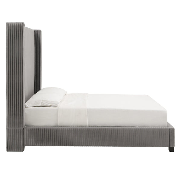 Damara Pleated Velvet Upholstered Eastern King Bed Rubberwood Frame Modern Bedroom