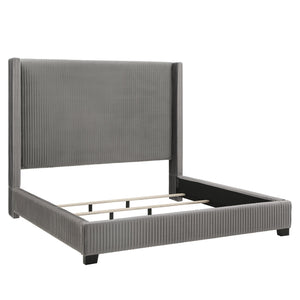 Damara Pleated Velvet Upholstered Eastern King Bed Rubberwood Frame Modern Bedroom