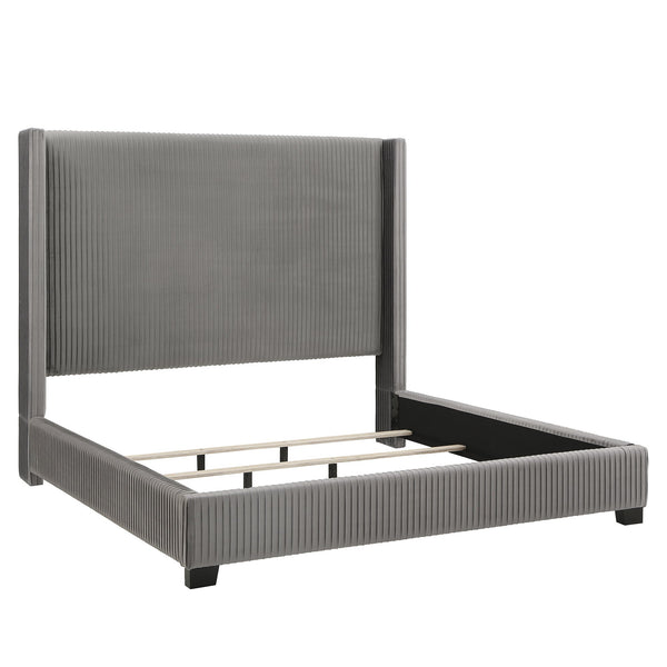 Damara Pleated Velvet Upholstered Eastern King Bed Rubberwood Frame Modern Bedroom