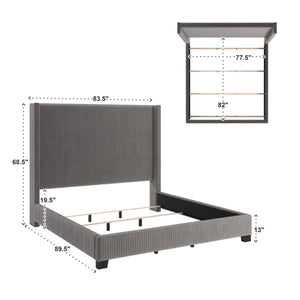 Damara Pleated Velvet Upholstered Eastern King Bed Rubberwood Frame Modern Bedroom