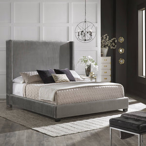 Damara Pleated Velvet Upholstered Eastern King Bed Rubberwood Frame Modern Bedroom