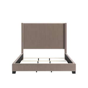 Damara Pleated Velvet Upholstered Eastern King Bed Rubberwood Frame Modern Bedroom